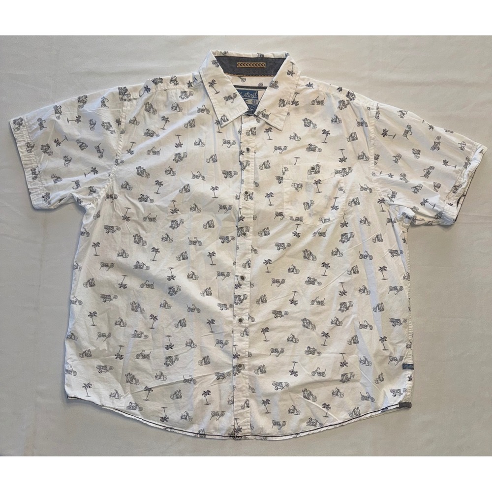 Huntington Beach Club Mens‎ 3XL White Motorcycle Palm Tree Button Up Shirt